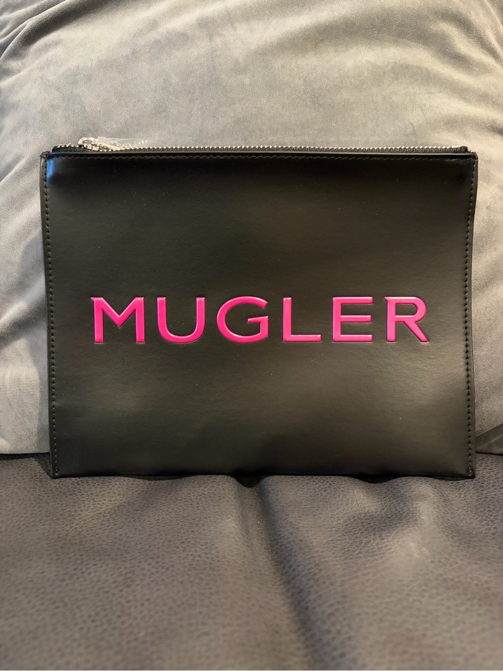 Mugler Black Pouch with Hot Pink Logo